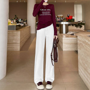 Pink High Waist Wide Leg Jeans Womens Casual Slim Fit Spring New Style Loose Comfortable Straight Cut Trousers