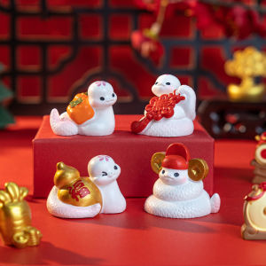 [Ready Stock] 2025 CNY Snake Year Cute God of Wealth Peach Blossom Small Snake Mascot Zodiac Resin Figurine Ornament Home Decoration Creative Gift Kawaii Room Decor Chinese New Year Decoration 2025 桃花小蛇