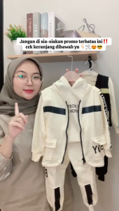 happysale24-setelan anak jaket hoodie anak 1-5 tahun setelan 3 in 1 boy 3 set hoodie rompi celana jogger panjang