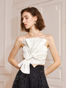 Original AEL 3D Butterfly Knot Pearl Strapless Tube Top White Summer New Style French Short Shirt Womens Vest Strap Cotton Blend