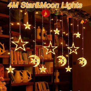 2024 4M LED Light Moon Star Light Hari Raya LED Curtain Light Fairy String Light 8 Modes Decoration Light For Outdoor Decoration