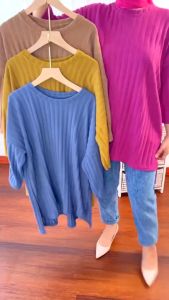 oversize matt knit hornets atasan tunik lengan 7/8 Terlaris