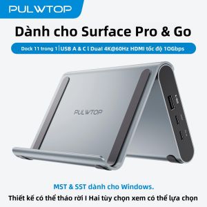 Trạm Kết Nối USB C PULWTOP Hỗ Trợ Màn Hình Kép 2 xHDMI 4K USB-C/A 10Gbps USB-2.0 Ethernet PD Bộ Chuyển Đổi Đa Cổng Hiển Thị Kép