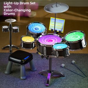YISBRO | Starter Practice Drum Set for Kids with Rainbow Lights