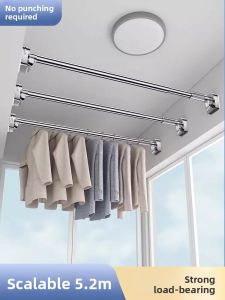 No-Drilling Clothes Drying Rod Balcony Extendable Single Pole Top Mounted Fixed on Wall Window Sill Storage Organizer