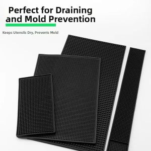 Non-slip Water-draining Bar Mat Black Rectangular Rubber Pad
