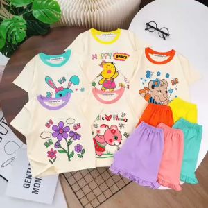 (Bé 19-30kg) Bộ quần áo thun lạnh quần bèo in họa tiết dễ thương cho bé gái