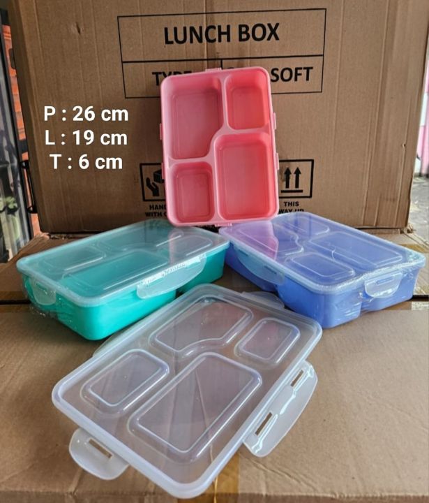 Lunch Box Plastik 4 Sekat/Tepak Makan Catering 4 Sekat Interplast/Kotak  Makan Siang Gratis