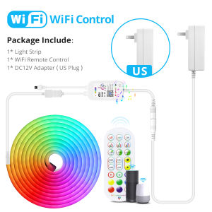 12V RGB LED Neon Strip Lights Waterproof SMD3535 Smart WiFi App Control Flexible Silicone Gel Tape Ambient Lamp for Alexa Google