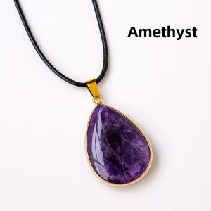 Natural Crystal Water Drop Pendant Gold-Plated Edge Crystal Agate Jade Water Drop-Shaped Sweater Chain Necklace Accessories