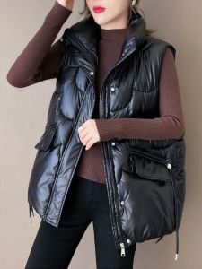 2024 New Arrival Down Cotton Vest Womens Short Autumn and Winter Stand Collar Small Fashion Outwear Sleeveless Vest Waistcoat