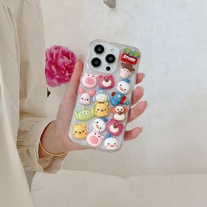 3D Cartoon Toy Story Alien Epoxy Clear Phone Case Compatible for iPhone 16 15 14 13 12 11 Pro Max 14Promax 15Pro TPU Dust Resistant Back Cover Casing