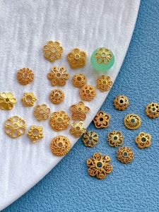 เครื่องประดับ DIY ทองแดง S925 ชุบทอง 24K ดอกไม้ หมวกดอกไม้ แผ่นกันรอย แผ่นรองลูกปัด อุปกรณ์ทำเครื่องประดับ สร้อยข้อมือ สร้อยคอ