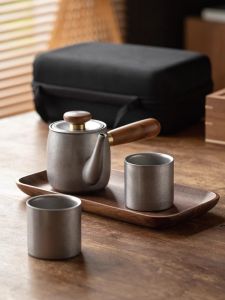 Portable Travel Tea Set Simplified Version Empire Outdoor Stainless Steel Tea Brewing Kit with One Pot And Two Cups