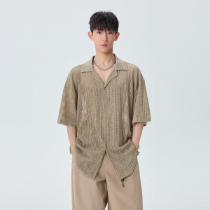 WUKONGYOUHUO | Mesh Design Cuban Collar Short Sleeve Shirt