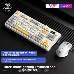 AULA | Wireless Bluetooth 3-Mode Mechanical Feel RGB Effect Female Office Keyboard Mouse Set