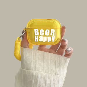 Beer Happy Silicone Protective Case for  Bluetooth Earphones pro Text Letter Design Yellow 2nd Generation Soft Shell Cover