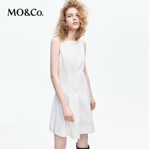 MO&Co. | Square Neckline Sleeveless Waist-Cinching A-Line Short White Dress