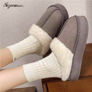 รองเท้าแตะผู้หญิงหนาสำหรับใส่ในบ้านในฤดูหนาว พื้นยางกันลื่น รองเท้าแตะแบบสวมหัว พื้นรองเท้า PVC ความหนาแน่นสูง สวมใส่สบาย รุ่นใหม่ปี 2025