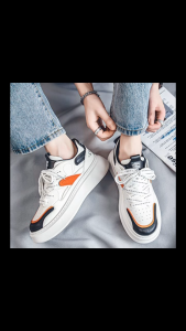 Shoe-Mosaic รองเท้าผู้ชาย สไตล์สตั๊ดสีขาว ทรงต่ำ  ใส่สบาย เก๋ไก๋ ใส่ได้หลายสไตล์ A028