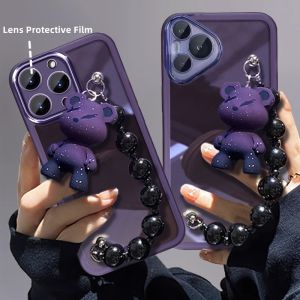 เคสโทรศัพท์ Honor400 Honor 400 Pro Honor400Pro 5G เคสฟิล์มเลนส์ในตัวพร้อมสร้อยข้อมือตุ๊กตาป้องกันเลนส์ซองนุ่มใสสีทึบ