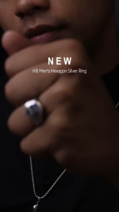 HB Men Jewelry CARLO 14mm Hexagon Silver Center Wide Ring for Men Non Tarnish Hypoallergenic Non Fading Elegant Minimalist Everyday Wear Fashion Jewelry Stylish Ring