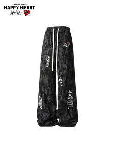 CHARLES JANGS HAPPY HEART | Heart Pattern American Street Style Tie-dye Loose Leg Straight Trousers