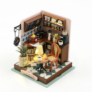 ชุดบ้านตุ๊กตาขนาดเล็กสำหรับ kado ulang tahun เด็กร้านกาแฟทำมือชุดประกอบ3D ปริศนาอาคารโมเดลของเล่นชิ้นส่วนของเล่นไม้