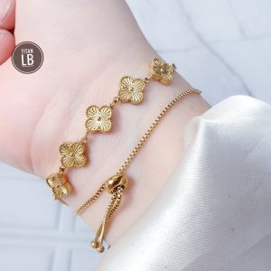 RinaXp- Gelang Serut Clover Gold Titanium Anti Karat 2Variasi