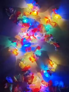 5-20pcs Light-up Hawaiian Leis LED Glow Necklaces Headbands Luau Party Artificial Rainbow Lei Carnival Beach Wedding Masquerade