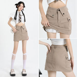 Váy Mini Denim Cạp Cao Màu Hồng Cho Nữ Mùa Thu Váy Ngắn Có Lớp Lót Bên Trong Váy Chữ A Váy Ngắn Váy Ngắn