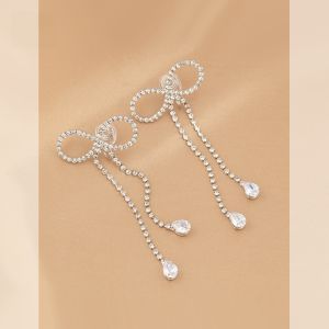 Exquisite Non-Pierced Butterfly Knot Crystal Fringe Earrings Glitzy Fashionable Korean Style Alloy Gold Plated Womens Ear Jewelry