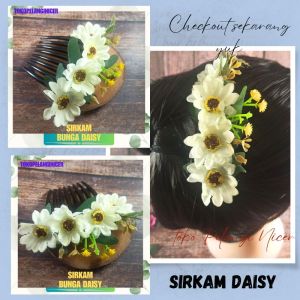 Sirkam Rambut Korea Bunga Daisy Putih -Hiasan Rambut Sanggul Bunga - Jepit Sirkam Rambut Pesta