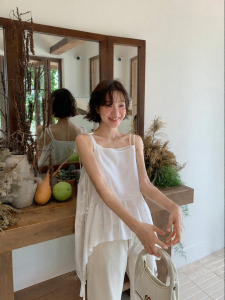 NIHAOKANONG | Áo Blouse Dạng Hai Mảnh Không Tay Cổ Bất Đối Xứng Phong Cách Mùa Hè Thoáng Mát