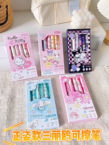 LVYIMAO 【ลดราคา】ปากกาเจลลบได้ Sanrio 6 ชิ้น กล่องน่ารัก Kuromi Cinnamoroll Hello Kitty ปากกาเขียนสำหรับนักเรียน อุปกรณ์สำนักงานโรงเรียน เครื่องเขียนขายส่ง heby1