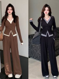 Quần Ống Rộng Cạp Cao Co Giãn Slim Fit Áo Hai Mảnh Thời Trang Xuân Cỡ Lớn Thiết Kế Cảm Giác Phong Cách Mới Cho Phụ Nữ Mũm Mĩm