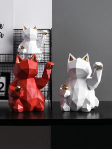 YILAN | Nordic Geometry Cat Statue Office Desk Decorations Living Room Creative Display Home Cabinet Bar Decorative Accessories