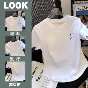 เสื้อยืดแขนสั้นผู้หญิงปักลายสไตล์เกาหลี ทรงเข้ารูป สีสันสดใส แขนสั้น ปกคอกลม ทรงเข้ารูป ฤดูร้อน 2024