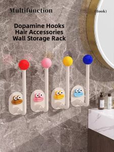 Dopamine Hair Ties Clips Elastic Bands Storage Rack No Drilling Universal Hair Accessories Organizer Wall Mounted Hooks