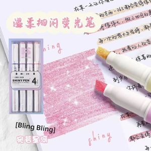 ปากกาไฮไลท์ 4 สี ลายดาววิบวับ สวยงาม สำหรับตกแต่งสมุดโน้ต สมุดภาพ ปากกาดูเดิล ปากกาเน้นข้อความ ดินสอไฮไลท์ น่ารัก สไตล์คาวาอี้ สำหรับเด็ก