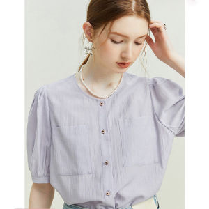 Áo Sơ Mi Voan Tay Ngắn Cổ Tròn Thanh Lịch Mùa Hè Cho Nữ Áo Sơ Mi Rộng Rãi Thoải Mái Chất Liệu Polyester Phong Cách Công Sở