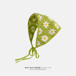 Cute Knitted Headscarf Womens Butterfly Hook Flower French Triangle Scarf Countryside Style Decorative Headband Summer 2023