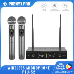 Phenyx Pro PTU-52 Dual Wireless Microphone System Mic Set Cordless Dynamic Microphones 200ft Range(without Carrying Case)