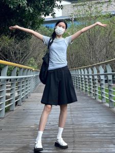 Casual Korean Style High Waist Wide Leg Short Pants Skirt Black Slimming A-Line Mini Skirt Womens Autumn Fashion Design