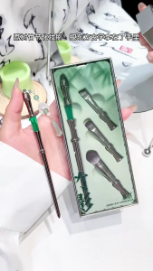 Lishu 3-in-1 Detachable Eye Brush Kit with 3 Professional Heads (Blending Detail Liner) and Travel Case Soft Velvet Fiber Inspired by Bamboo Joints Perfect Gift for Her