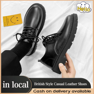 【Local Shipping】Leather Shoes For Men Korean Fashion School Black Formal Work Shoes Business British Style Casual Loafers Black Leather Shoes