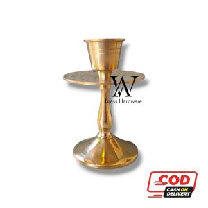 Tempat Lilin Kuningan Cabang Motif Polos 9 cm Warna Kuning 1 Pcs