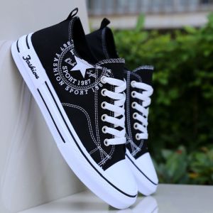 Mens Canvas Shoes Breathable Flat Bottom Sports Sneakers Thin Design Anti-Odor Trendy Black Cloth Low Cut Rubber Soled
