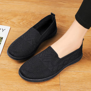 Elderly Womens Slip-On Walking Shoes Lightweight Non-Slip Casual Fashion Mid-Air Mesh Breathable round Toe Comfortable Gel