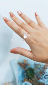 Ready Stock SG - Silver Obsidian Cat Elastic Seashell Elastic Beaded Ring Handmade Natural Stone Crystal Ring